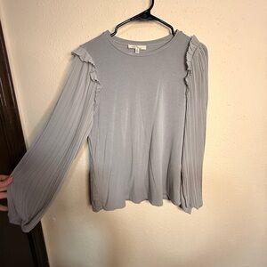 Elegant Gray Women's Medium Top with Ruffled Sheer Sleeves
